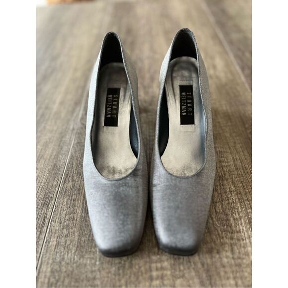 Stuart Weitzman For Russell & Bromley Silver Metallic Square toe Heel Size 9 B - Picture 4 of 7